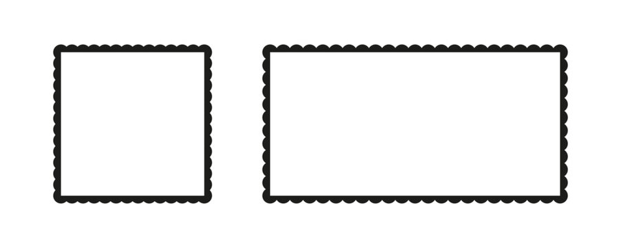Scalloped frames collection. Rectangle shapes with scalloped edges. Label forms. Silhouette lace frame, backgrounds. Elements for tags, stickers of labels set.