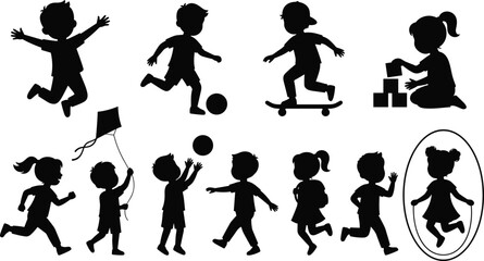 children playing outdoor sports and games flat design vector illustration © jannat Stock