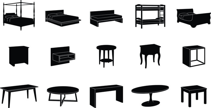 modern furniture set collection flat design vector illustration with bedroom and living room items