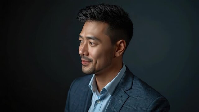 Confident adult male portrait suit jacket and collared shirt smiling professional man with warm