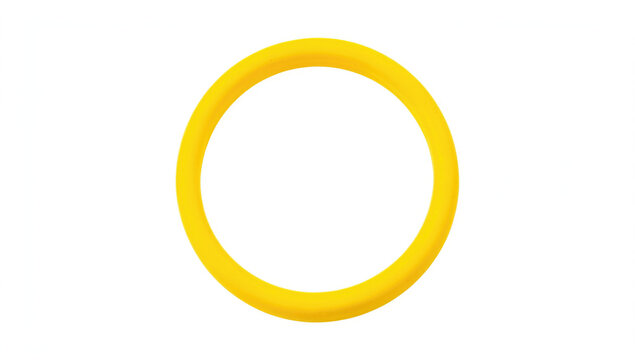 A bright yellow rubber ring on a clean white surface, perfect for highlighting or illustrating concepts related to flexibility and fun
