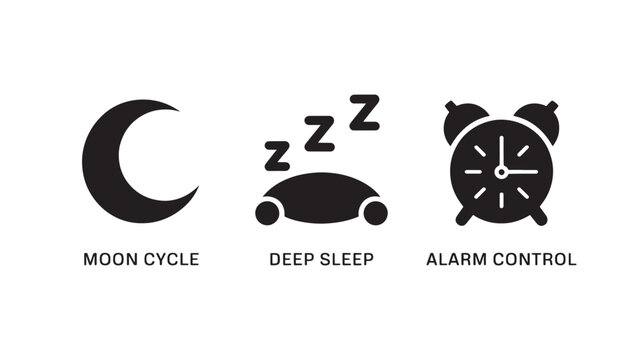 Sleep Cycle Icons Set Moon Deep Sleep Alarm Clock For Health And Time Management Concepts