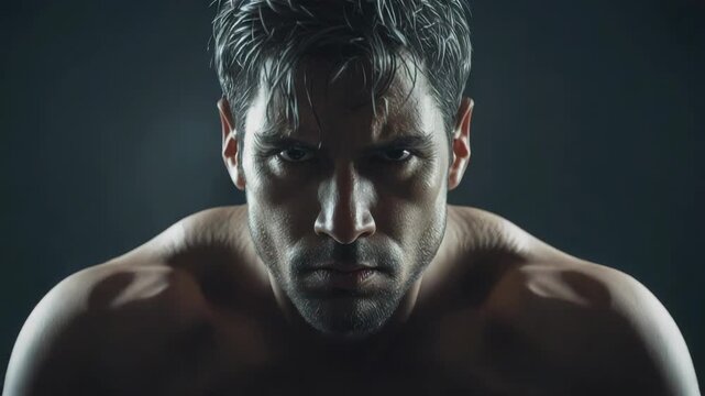Intense male portrait dramatic lighting focused expression hands framing face moody outstretched