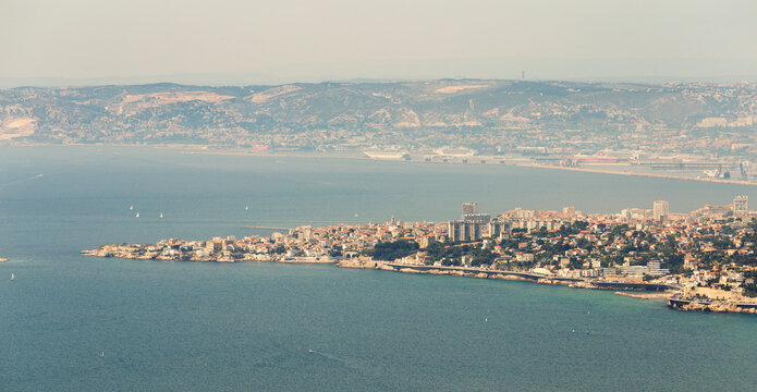 Marseille bay and Endoume peninsula, Provence, with distant Estaque range