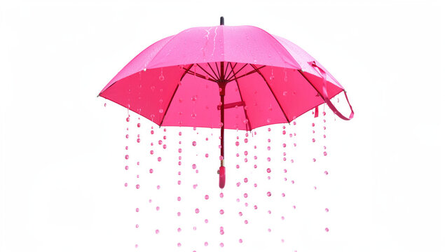 A pink umbrella is seen holding up against the rain
