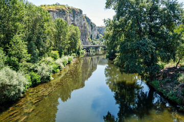 Fototapeta premium Iskar river and limestone cliffs near Karlukovo Bulgaria