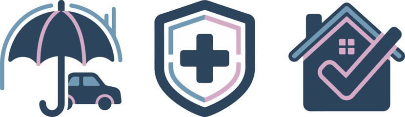 Obraz premium Insurance and Asset Protection Icons for Healthcare Vehicle and Home Coverage