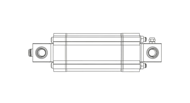 Industrial hydraulic cylinder technical line drawing schematic