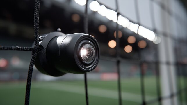 Professional action camera mounted on a sports net in a stadium for broadcasting
