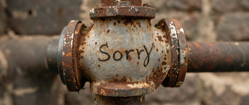 Abandoned pipe with apology message, perfect for illustrating regret or remorse