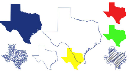 Fototapeta premium Texas State Map Outline Collection - Different Colors and Styles