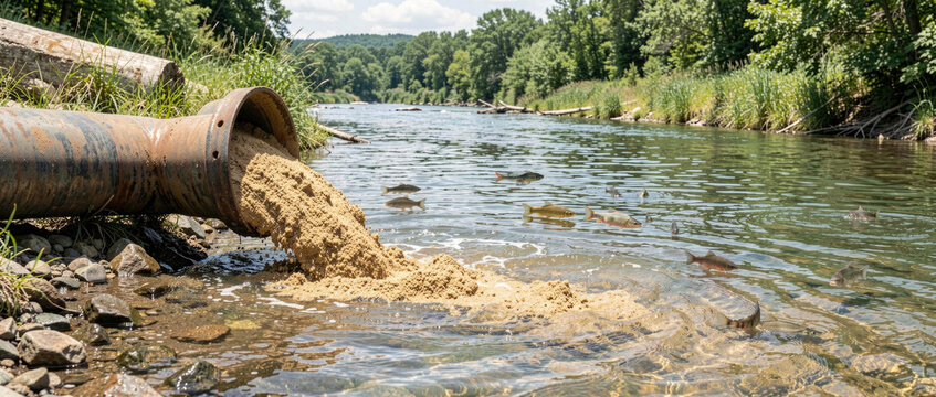 A large pipe partially submerged in the water