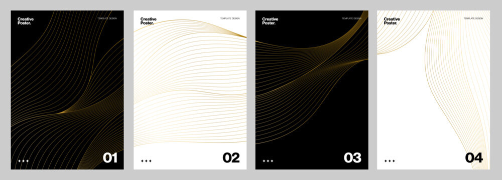 Luxury Black and Gold Abstract Wave Background Set with Elegant Flowing Lines for Premium Branding Dark Minimal Wave poster or cover design Collection with Golden Accents