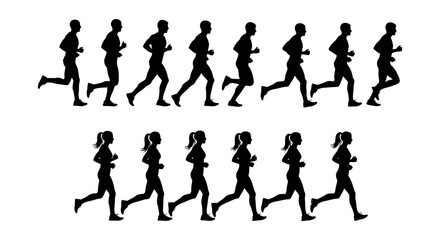 Obraz premium men and women running silhouettes illustrating fitness and sport
