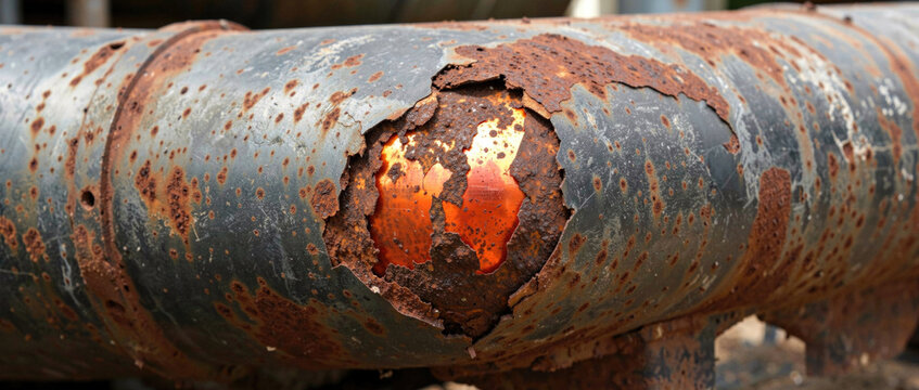 A rusty old pipe with a hole in it
