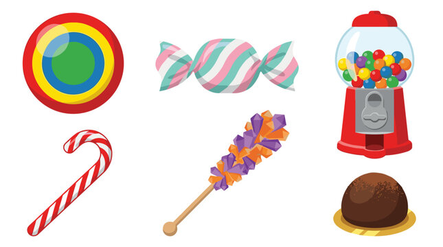 vector candy sweets confectionery set with lollipop wrapped hard candy gumball machine candy cane cotton chocolate