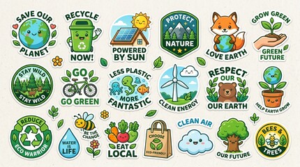 Fototapeta premium Eco Friendly Earth Day Sustainability Sticker Pack
