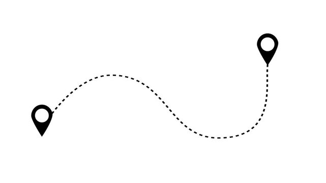 Airplane route dotted line animation, flying plane icon, start and destination pins, minimal journey path motion on white background, tourism track for editing and travel stories 4k video