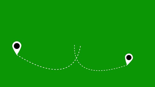Airplane travel track animation, dashed route line between start and finish points, clean flying icon motion on green screen, tourism and journey graphics for 4k cinematic editing projects