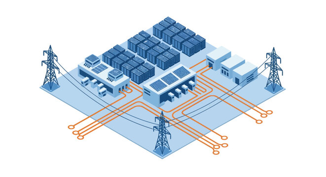 Aerial view of electrical power substation infrastructure and transformers.
