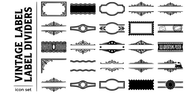 Vintage Label Certificate Dividers-Victorian Edwardian Patent Medicine Wine Label Cigar Band Apothecary Banknote Stamp Cartouche-25 Separator Icon Set Vector