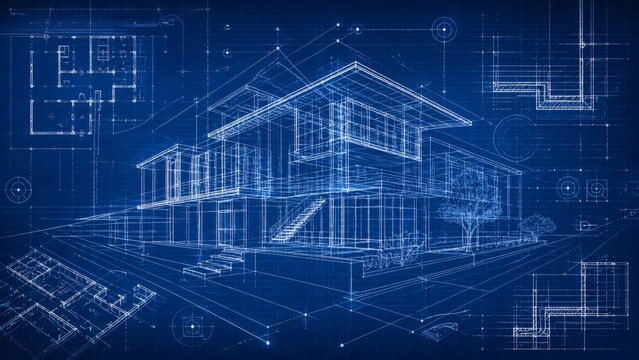 Technical Architectural Blueprint in Deep Blue