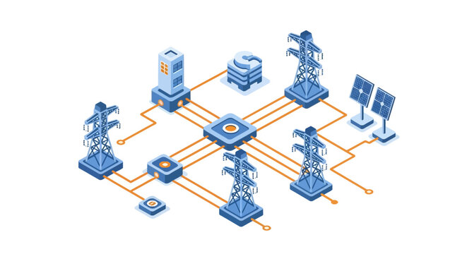 Networked robotic nodes connected to central processor chip.