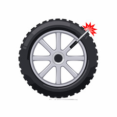 Obraz premium Tire Punctured by Sharp Object with Red Burst Effect Indicating Damage