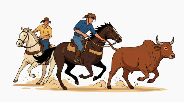 Vaquejada Brazilian Rodeo Flat Illustration Set, Traditional Northeastern Cowboy Sport Vector