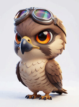 Cute Chibi Falcon Pilot 3D Character with Aviator Goggles, Bird Mascot Design