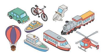 Collection of Various Transportation Vehicles and Modes. © Luppp