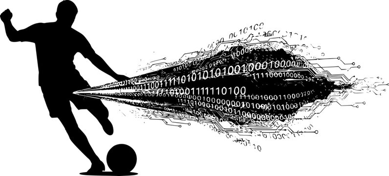 Soccer Player Silhouette with AI Data Streams and Digital Motion Tracking for World Cup 2026 Concept