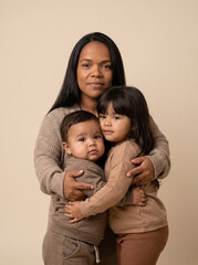 Fototapeta premium Loving mother embracing her two children
