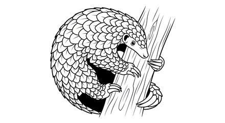 Pangolin Climbing Tree Trunk, Scaly Mammal Illustration, Wildlife Art © beni
