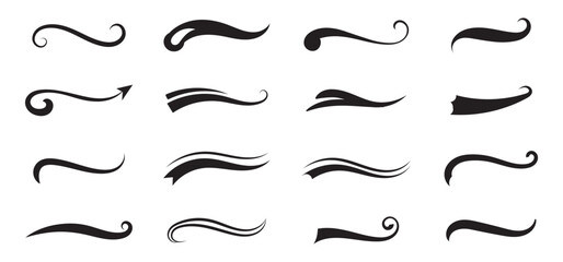 Sporty swirling tail football and baseball typography swashes. Swirled plume curly tails for retro style text vector set © RadheK 