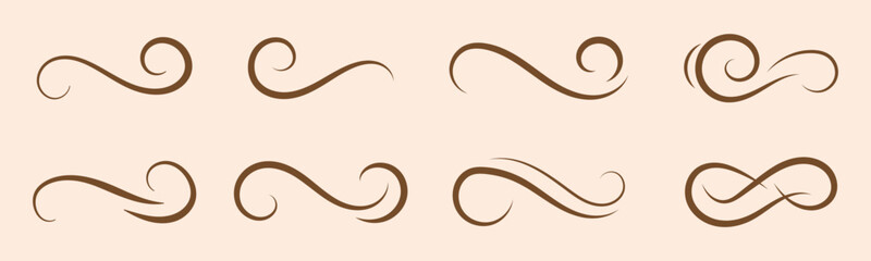 Set of Swoosh vector. Hand drawn swoosh elements, and swoop underline typography tails shape in flat styles. Set of ribbons. Design concept element collection. © RadheK 