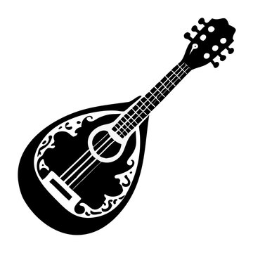bouzouki silhouette icon illustration for traditional string instrument music performance and folk sound design