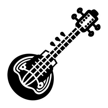 sarod silhouette icon illustration for traditional string instrument music performance and sound design