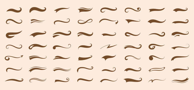 Swoosh and swash typography tails shape. Baseball swoosh text tails in retro style. Sporty underline swash strokes for vintage typography and font design. eps10