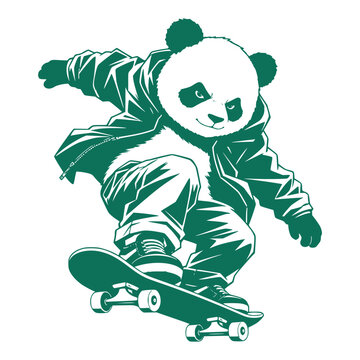 Cool Panda Skateboarding Vector Illustration