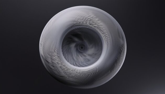 3d render of abstract art of surreal 3d mechanical ball in swirl infinity twisted round shape in light grey matte plastic