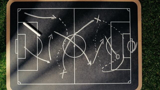Tactical scheme of football match on blackboard
