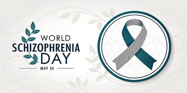 World Schizophrenia Day awareness poster with ribbon map background