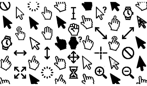 Outline cursor icons vector set with arrow pointer click hand and UI navigation symbols in modern line style