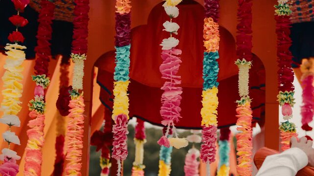 Decorations for the sacred Indian religious chariot during Vaisakhi celebration