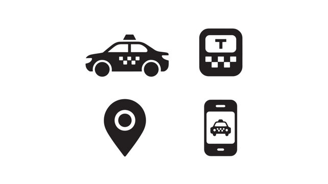 Taxi Service Icons Set Ride Hailing Car App GPS Navigation Booking Symbols Vector