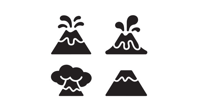 Volcano icons set minimalist black erupting dormant volcano vector symbols for geology natural disaster and earth science concepts