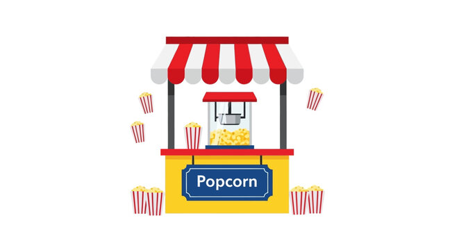 Popcorn Stand with Machine and Bags, Cinema Snack Icon