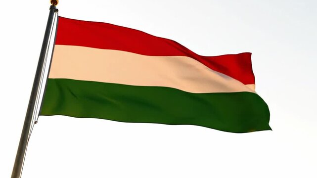 National flag of hungary waving on a flagpole against a clear sky