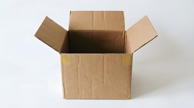 Empty open brown cardboard box suitable for packaging, shipping, storage, moving. Versatile for ecommerce, logistics, delivery, and business concepts.